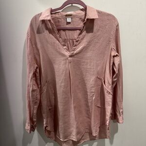 Magaschoni 100% Linen Blush Pink Collared Blouse, sz M